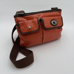 Fossil Key Per Coated Canvas Crossbody Bag Purse Orange Brown Pockets